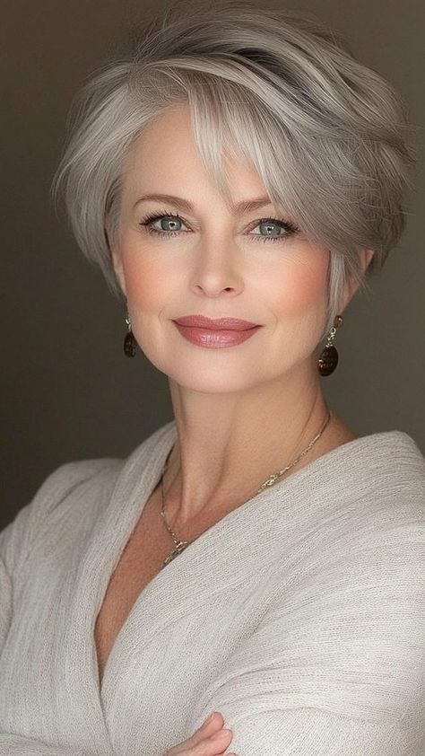 #hair #hairstyle #haircut #hairstylist #haircolor #hairfashion #haircare #hairideas #hairinspo #hairporn Hair Styles For Gray Hair Over 50 Short, Longer Pixie Haircut Older Women, Short Haircuts For Women Over 50, Short Grey Hair Over 60, Growing Out Pixie Cut, Hairstyles For Older Women, Short Silver Hair, Grey Hair Styles For Women, Short Hair Trends