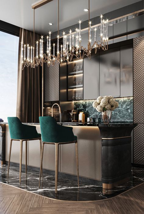 #Interiordesign #Residentialinterior #Residentialdesign #Interior #Design #Kitchen Luxurious Kitchens, Chandelier Luxury, Luxxu Modern Design Living, Kitchens Luxury, Luxury Bar, Modern Kitchen Interiors, Best Kitchen Designs, Luxury Kitchen Design, Luxury Rooms