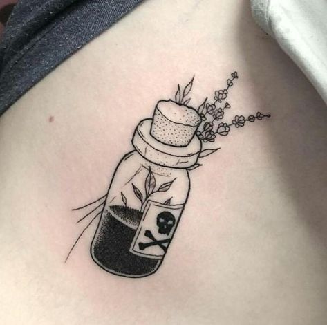 Poison Bottle Tattoo, Poison Bottle, Bottle Tattoo, Tatuaje A Color, Tattoo Cover, Tattoo Meaning, Aesthetic Tattoo, Halloween Tattoos, Mom Tattoos