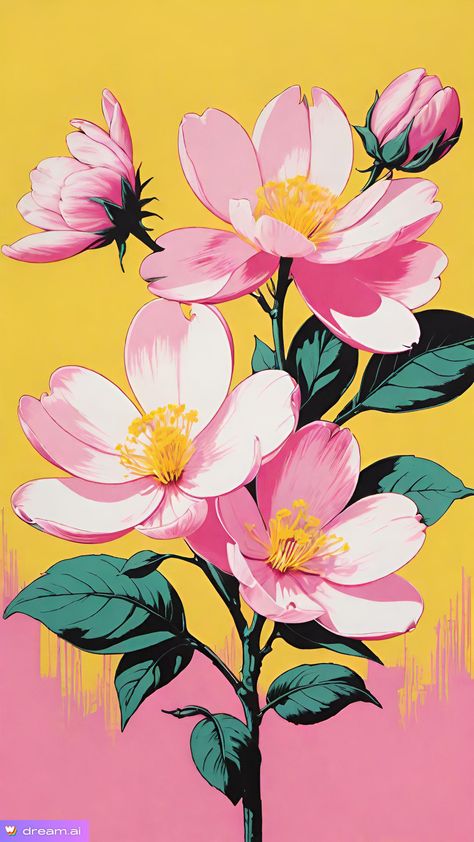 Pngtree Background, Pop Art Flowers Painting, Pop Art Flowers, Pink Flower Drawing Wallpaper, Procreate Flowers, Pink Flower Art Wallpaper, Pink Flower Painting Wallpaper, Colorful Mural Wall Flower, Fleurs Diy