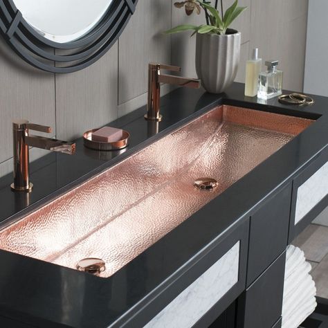 Native Trails' Trough 48 bathroom sink in Polished Copper. Copper Sink Bathroom, Drop In Bathroom Sinks, Copper Fixture, Copper Bathroom, Trough Sink, Bad Inspiration, Single Basin, Dream Bathrooms, Dream Bathroom