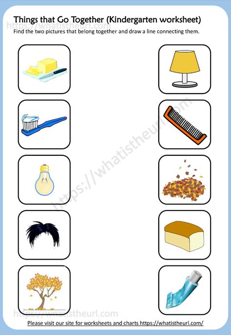 This worksheet has 2 pages to print.  The first page has the questions.  You can see list of images on left side and then right side.  The students will find the right image that goes together with the left side images.  Then, they will draw line between them.Please download the PDF Things that go together – matching worksheet Games For Teachers, Things That Go Together, Kindergarten Reading Worksheets, Matching Worksheets, English Activities For Kids, Diy Tutu, Work Sheet, English Activities, Teacher Worksheets