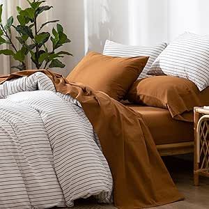 MooMee Bedding Sheet Set 100% Washed Cotton Linen Like Textured Breathable Durable Soft Comfy (Dark Orange, King) Orange Sheets, Fall Bedding, Work Space Decor, Sectional Sofa Couch, Bedroom Headboard, Outdoor Dining Furniture, Sofa Couch Bed, Dark Orange, Living Room Sectional