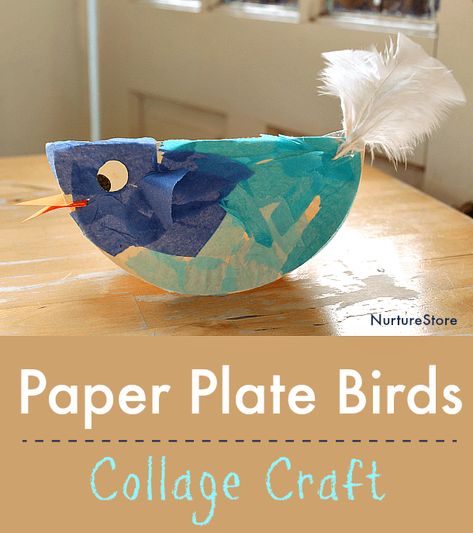 Easy paper plate bird craft - NurtureStore Paper Plate Bird, Bird Craft, Boat Crafts, Arts And Crafts For Teens, Craft Easy, Easy Art Projects, Easy Arts And Crafts, Art And Craft Videos, Paper Birds