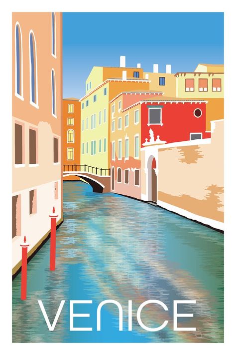 Venice Italy Travel Poster Italy Illustration, Italy Travel Poster, Venice Print, Italy Art Print, Italy Poster, Venice Italy Travel, Italy Art, Modern Vibe, Retro Pattern