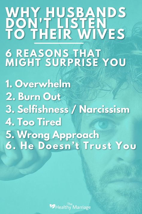 Here are six surprising reasons why husbands fail to listen to their wives. Dig deep and learn more by reading the article. Fantasizing About Someone, Marriage Communication, My Needs, Healthy Marriage, Don't Trust, Marriage Tips, Dig Deep, What Can I Do, Narcissism