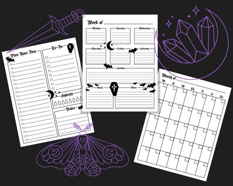 Y2k Planner, Goth Planner, Month Planning, Cute Binder, Stationery Store Design, Month Printable, Binder Templates, Life Binder, Bulletin Journal Ideas