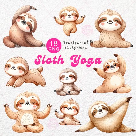 Sloth Watercolor, Sloth Clipart, Sloth Illustration, Christmas Fonts Alphabet, Sloth Art, Yoga Illustration, Cow Clipart, Funny Sloth, Scrapbook Clipart