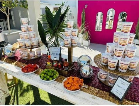 Snack Table Ideas For Quinceaneras, Maruchan Wedding, Maruchan Bar Wedding, Maruchan Station Party, Mexican Snack Bar Wedding, Mini Bar Party Ideas, Quince Snack Bar, Ramen Bar Party Ideas, Cup Of Noodles Bar For Party