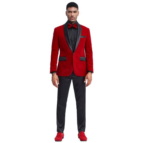 Red Tuxedo For Men Prom, Red Prom Suits For Guys, Tuxedo For Men Wedding Classy, Black And Red Tux, Hoco Suits, Red Suit Men, Red Tux, Dark Red Suit, Suits For Guys