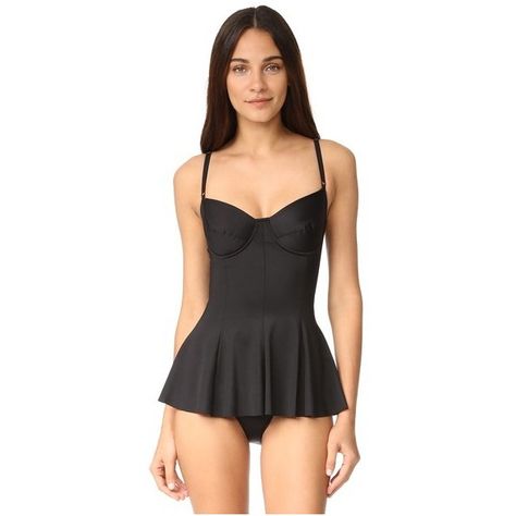 Norma Kamali Underwire Swim Dress ($275) ❤ liked on Polyvore featuring swimwear, one-piece swimsuits, black, ruffle one-piece swimsuits, frilly swimsuit, swimdress swimsuit, ruffle bathing suit and flounce bathing suits Corset Swimsuit, Peplum Swimsuit, Underwire Swimwear, Swimsuits Black, Underwire Bathing Suits, Flounce Swimsuit, Flounced Skirt, Ruffle Bathing Suit, Underwire Swimsuit