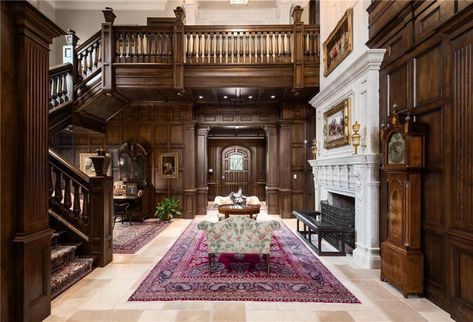 U Shaped Staircase, Tudor Manor, English Tudor Homes, American Mansions, Stone Mansion, English Manor Houses, Dining Room Fireplace, Tudor Style Homes, English Tudor