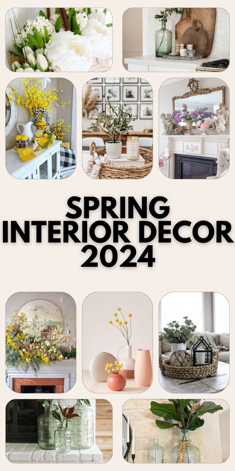 2024 Spring Decor Trends: Modern Home Design & Floral Inspiration Eclectic Spring Decor, Anthropologie Mantle Decor, Spring Summer 2024 Home Decor, Spring Modern Decor, 2024 Plant Trends, Spring Summer Mantle Decor, Diy Spring Home Decor Ideas, Spring Bookshelf Decor, Modern Spring Decor Living Room