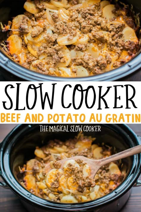 Chop Meat Crockpot Recipes, All Day Crockpot Recipes Dinners, Slow Cooker Recipe With Potatoes, Hamburger Potato Crockpot, Ground Beef Recipes In The Crockpot, Crockpot Hamburger And Potato Recipes, Command Cooking Recipes, Ground Hamburger Crockpot Recipes, Crockpot Hamburger Recipes Ground Beef