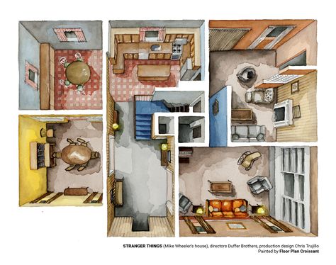 Stranger Things Rendered in Amazing Plans,via Boryana Ilieva Will Byers House, Love Desenho, Byers House, Mike Wheeler, Stranger Things Mike, Perspective Art, Architecture Drawing Art, Architecture Magazines, Will Byers