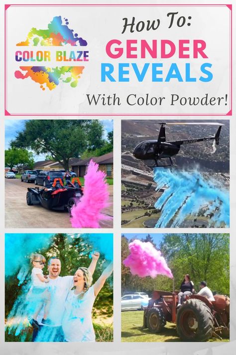 Throw the most exciting and unforgettable Gender Reveal Party with the power of Color Powder! We've compiled all the greatest ideas from our customers to inspire you to create the best bash ever! Click our guide to get inspiration and see how much color powder you will need to host your event. Powder Gender Reveal, Gender Reveal Unique, Gender Reveals, Baby Gender Reveal, Reveal Ideas, Baby Gender, Color Powder, Reveal Parties, Gender Reveal Party