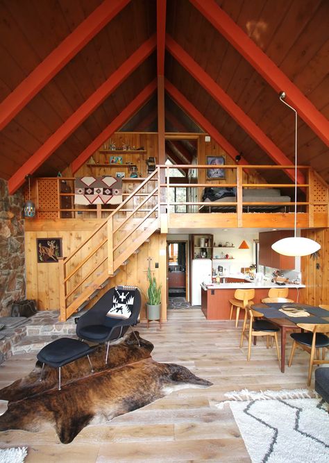 Idyllhaus - Mid-century A-frame chalet - Cabins for Rent in Idyllwild-Pine Cove, California, United States - Airbnb Glamping California, A-frame Interior, Retro Cabin, Idyllwild Ca, A Frame Cabins, A Frame House Plans, Cabin Interiors, A Frame Cabin, A Frame House