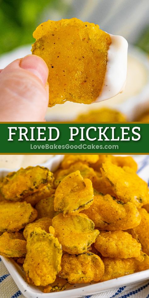 Fried Pickles pin collage Homemade Deep Fried Pickles, Easy Deep Fried Pickles, Easy Super Bowl Recipes, Easy Fried Pickles, Super Bowl Food Easy, Easy Super Bowl, Super Bowl Recipes, Restaurant Appetizers, Bowl Party Food