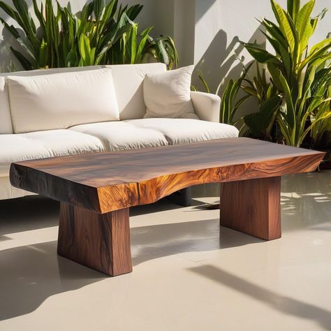 Add a touch of luxury and sophistication to your living space with our handmade solid walnut coffee table, a stunning blend of natural beauty and expert craftsmanship. Carefully made from the finest walnut wood, this piece exudes warmth and elegance, making it a perfect centerpiece for any modern or classic setting. Each coffee table is crafted from solid walnut slabs, known for their rich, deep tones and captivating grain patterns. The natural beauty of walnut is highlighted by the wood's organ Natural Edge Coffee Table, Reclaimed Wood Coffee Table Rustic, Unique Wood Coffee Table, Wood Slab Coffee Table, Rh Inspired Living Room, Rustic Wood Coffee Table, Unusual Coffee Tables, Unique Coffee Table Design, Unique Coffee Tables