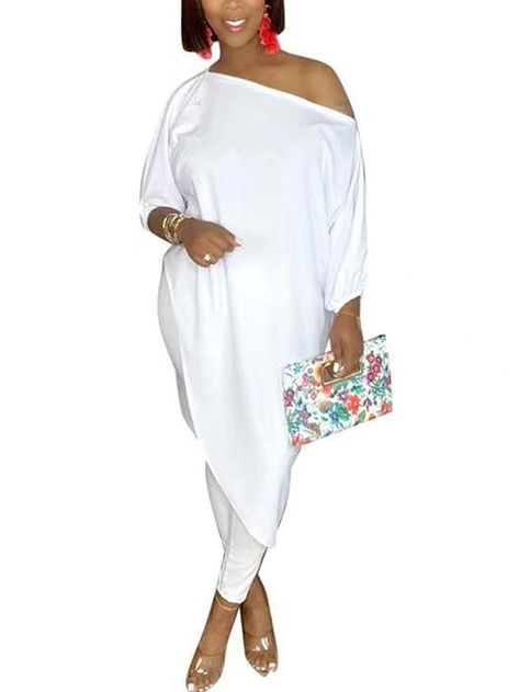 Women Casual 2 Piece Outfits One Shoulder Asymmetric Top Bodycon Long Pant Set Loungewear Dinner En Blanc Outfit, White Plus Size Outfit, Wedding Pants, Long Pant Jumpsuit, Irregular Hem, Asymmetrical Tops, Tracksuit Women, Hippie Chic, Casual Fall Outfits