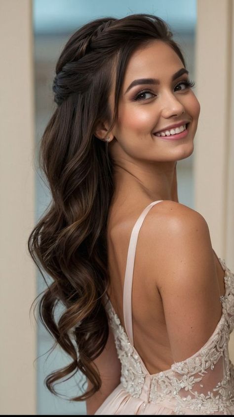 Wedding Hair Half, Bridesmaid Hair Makeup, Long Hair Wedding Styles, Chique Outfits, Braut Make-up, Wedding Hairstyles Half Up Half Down, Bridesmaid Style, Wedding Hairstyles For Long Hair, Wedding Hair And Makeup