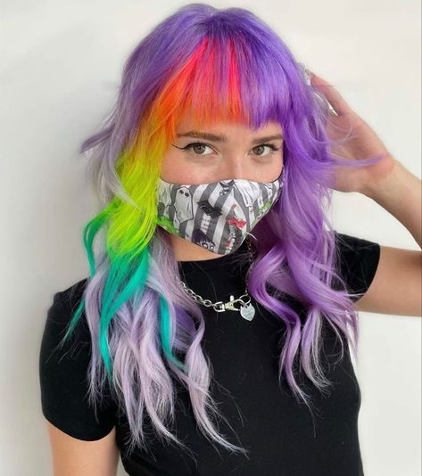 Short Rainbow Hair, Neon Hair Color, Color Block Hair, Split Dyed Hair, Vivid Hair Color, Rainbow Hair Color, Creative Hair Color, Neon Hair, Dyed Hair Inspiration