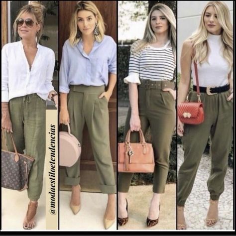 Green Jeans Outfit, Olive Green Pants Outfit, Summer Business Outfits, Khaki Pants Outfit, Green Pants Outfit, Summer Business Casual Outfits, Smart Casual Work Outfit, Colour Combinations Fashion, Business Casual Summer