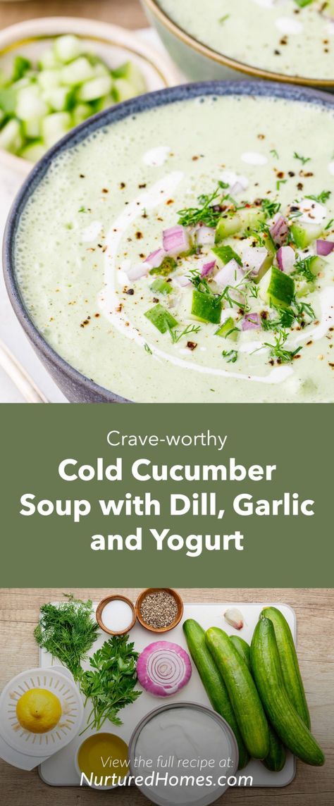 Hot Soup Recipes, Cold Cucumber Soup, Cucumber Sandwiches Recipes, Cold Soup Recipes, Cucumber Soup, Salad Cucumber, Creamy Tomato Basil Soup, Chilled Soup, Summer Soup