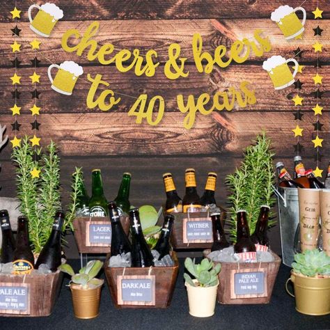 New Years 40th Birthday Party, Decoration For 40th Birthday For Men, Beer And Cheers Decorations, 40th Birthday Garden Party Ideas For Men, 40th Bday Ideas For Men Decorations, Decorations For Mens Birthday Party, Party Decor Men Birthday, 40th Party Decorations Men, Craft Beer Birthday Party