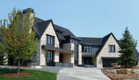 Transitional Home Architecture, Transitional Modern Exterior Home Design, Modern Transitional House Exterior, Transitional Home Floor Plans, Luxury Transitional House Plans, Modern House Elevation Architecture, Transitional Farmhouse Exterior, Transitional Modern Exterior, Transitional Exterior Home Design