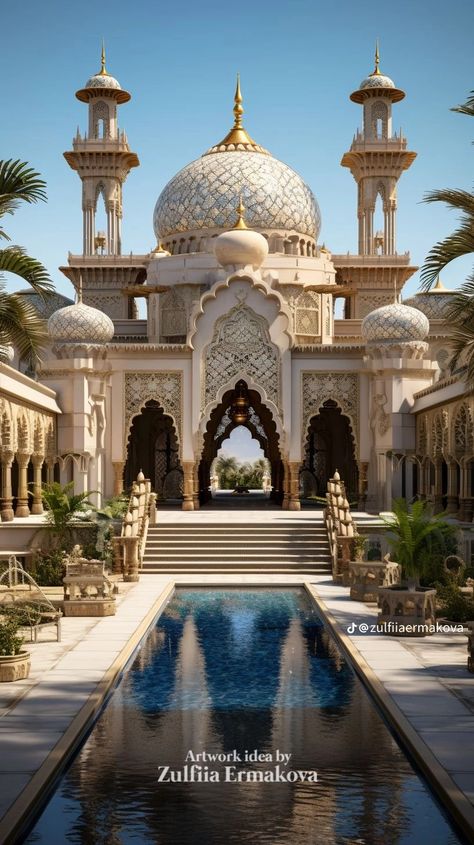 Arabic Buildings Architecture, Moroccan Palace Exterior, Middle Eastern Buildings, Arabic Mansion, Arab Castle, Arab Palace, Arabian Castle, Arabic Palace, Islamic Architecture House