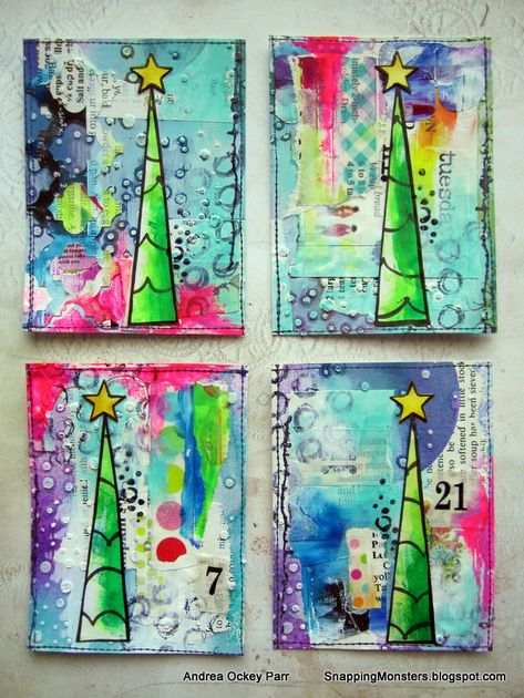 Gel Plates, Mixed Media Christmas, Trading Card Ideas, Gelli Printing Art, Diy Holiday Cards, Gel Plate, Art Trading Cards, Christmas Mix, Mixed Media Cards