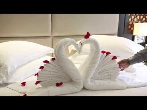 How to make Towel art | Towel Origami Swans | Towel Folding | Diwali Decoration Ideas - YouTube Decorative Towel Folding, Towel Swan, Towel Folding Ideas, Towel Origami, Diwali Decoration Ideas, Towel Folding, Towel Art, Toilet Paper Art, Towel Cakes