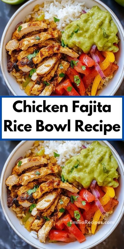 Searching for dinner recipes for family? Our Chicken Fajita Rice Bowl recipe is a flavorful option for dinner ideas. It combines the best chicken rice recipes with chicken fajita casserole flavors—perfect for a hearty meal. Chicken Fajita Rice Bowl Recipe, Chicken Fajita Rice Bowl, Fajita Rice Bowl, Chicken Fajita Rice, Chicken Bowl Meal Prep, Fajita Bowl Recipe, Fajita Rice, Fajita Casserole, Easy Chicken Fajitas