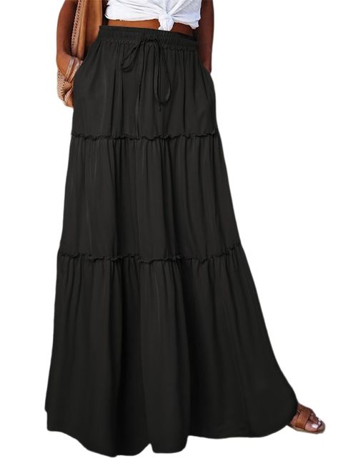 [PaidLink] The QACOHU Womens Casual Elastic High Waist Lace up Tiered Paisley Long Skirt with Pockets is a versatile and stylish addition to any wardrobe. Made with soft and comfortable fabric, this skirt features a high waist with an elastic band that provides a flattering and comfortable fit for all body types. The lace-up detailing on the front adds a touch of elegance and can be adjusted to your desired level of tightness.The skirt also boasts a tiered design, with multiple layers of fabric that #elegantskirtswithpockets Ruffled Long Skirt, Long Chiffon Skirt, Work Parties, Long Skirt Fashion, Flowy Style, Elastic Skirt, Tiered Midi Skirt, Maxi Rok, Color Skirt