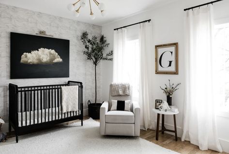 George's Modern Nursery | The Teacher Diva: a Dallas Fashion Blog featuring Beauty & Lifestyle Black Crib, Modern Baby Room, Baby Nursery Inspiration, Baby Boy Room Decor, Nursery Room Design, Baby Room Inspiration, Baby Boy Room Nursery, Nursery Modern, Nursery Room Inspiration