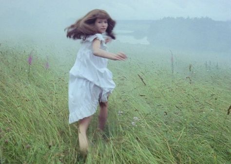 Foggy Day, The Grass, White Dress, Walking, Running, White