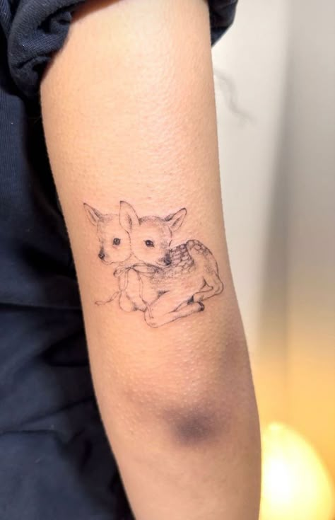 Baby Deer Tattoo, Unique Minimalist Tattoo, Fawn Tattoo, Doe Tattoo, Swan Tattoo, Tattoo 2024, Deer Tattoo, Calf Tattoo, Badass Tattoos