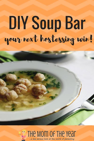 soup bLooking for your next hostessing win? This DIY soup bar is genius! All guests love it and its SO EASY!! Love this fab add-in ingredient idea! Soup Off Party, Soup Party Ideas Fall, Soup Bar Ideas Parties, Soup Bar Ideas, Soup And Salad Bar, Soup Party Ideas, Dinner Boards, Soup Swap, Soup Party