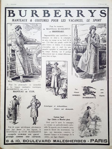 Vintage Fashion Ad Campaigns, Old Fashion Advertisement, Burberry Magazine, Burberry Advertising, Old French Fashion, Old Fashion Magazine, Classy Branding, Fashion Advertisement, Advertisement Illustration