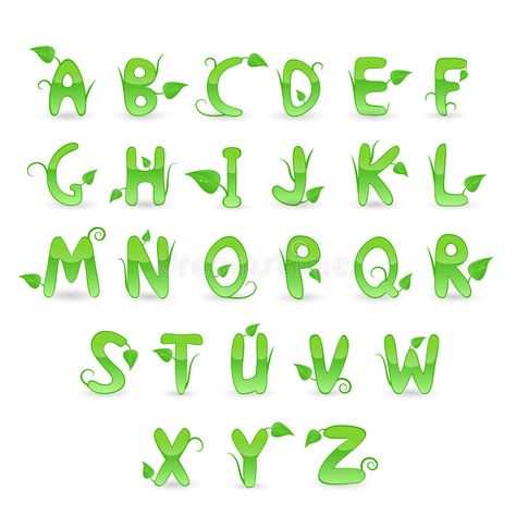 Plant Letters, Floral Alphabet, Green Font, Plant Font, Plants Science Experiments, Green Logo Design, Abc Font, Bubble Letter Fonts, Jeep Stickers