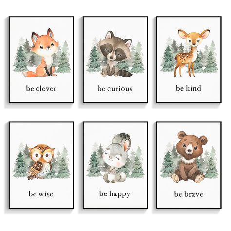 PRICES MAY VARY. 🦊【Notes】 For our forest animal nursery decor wall art sizes, it should be noticed that dimension of 8*10in and 12*16in are ONLY for cute animal posters content, animal print poster is wrapped and stretched in a wood frame and set in a black aluminum frame (Two Frames)to create an immersive 3D effect that makes the artwork look great. 🐇【Durable & High Quality】 Our animal pictures wall art motivational posters are made of high-quality canvas material to ensure durability. Baby a Forest Creature Nursery, Cricut Woodland Animals, Meadow Themed Nursery, Nursery Ideas Neutral Green, Woodland Animal Theme Nursery, Woodsy Nursery Gender Neutral, Sage Green Woodland Nursery, Baby Boy Nursery Outdoor Theme, Baby Nursery Forest Theme