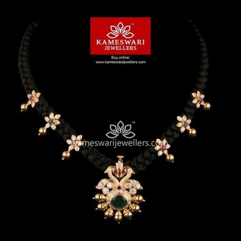 Black Thread Gold Jewellery, Kameswari Jewellers, Temple Jewellery Earrings, Black Beads Mangalsutra Design, Gold Jewelry Simple Necklace, Gold Mangalsutra Designs, Beautiful Gold Necklaces, Gold Chain Design, Gold Necklace Simple