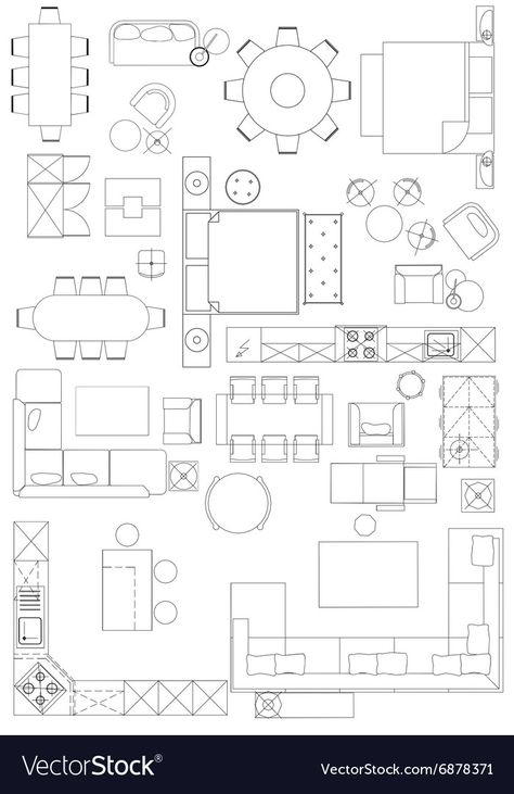 Furniture Symbols, Floor Plan Symbols, Architecture Symbols, Interior Design Sketchbook, Architecture Blueprints, Furniture Design Sketches, Architecture Drawing Plan, Interior Architecture Drawing, Interior Design Plan