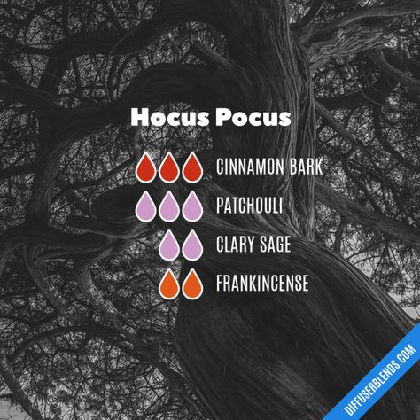 Essential Oil Diffuser Blends | DiffuserBlends.com Witchy Essential Oil Diffuser Blends, Essential Oil Witch Blends, Hocus Pocus Diffuser Blend, Hocus Pocus Essential Oil Blend, Witchy Diffuser Blends, Earthy Essential Oil Blends, Fantasy Essential Oil Blends, Witchy Oil Blends, Halloween Essential Oil Blends