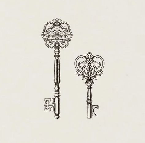 Skeleton Key Drawing Vintage, Vintage Key Tattoos For Women, Old Key Tattoo Ideas, Antique Key Illustration, Key Tattoo Designs Vintage, Antique Tattoos, Vintage Key Tattoos, Antique Key Tattoos, Key Drawing