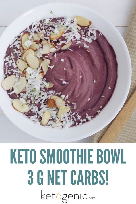 Think you can't have smoothies on keto? Think again! This acai bowl is perfect for summer with only 3 grams of net carbs! Top with almonds and unsweetened coconut flakes for some more yuminess! Low Carb Acai Bowl, Keto Smoothie Bowl Recipes, Keto Acai Bowl Recipe, Keto Acai Bowl, Low Carb Smoothie Bowl, Keto Smoothie Bowl, Summer Smoothie Bowl, Keto Bowls, Acai Bowl Recipe Easy