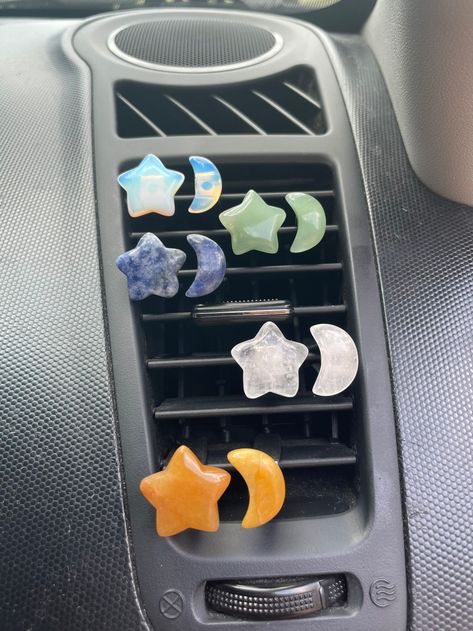 Star & Crescent Moon Crystal Car Vent Clip Set Cheap Car Decor, Personalized Car Interior, Alien Car Accessories, Crystal Car Decor, Prius Decor, Witchy Car Accessories, Bohemian Car Decor, Car Vent Accessories, Grunge Car Accessories