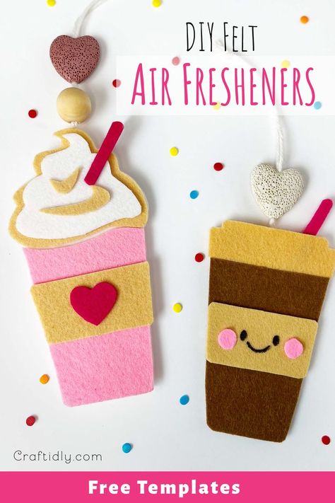 Soft Felt Crafts, Felt Heart Crafts For Kids, Ideas For Felt Crafts, Felt Coffee Cup Pattern, Cricket Felt Projects, Diy Felt Projects Craft Ideas, Felt Coffee Ornament, Felt Crafts Valentines Day, Felt Crafts For Beginners