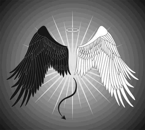 Photo about Angel and devil wings on a gray background. Illustration of heaven, decoration, flying - 22039927 Angel Devil, An Angel, Angel Wings, Angel, Black And White, White, Black